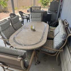 Large Ceramic Patio Table With Six Chairs