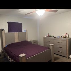 Queen Size Bed With 1 Dresser 1 Night Stand (Mattress Included,Still Has Plastic) 