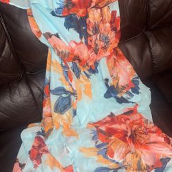 "BISOU BISOU" Blue & Floral Maxi Dress (SIZE: 8)