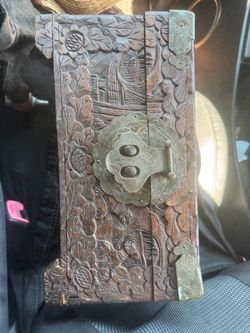 Carved Wooden Box with Brass Latch