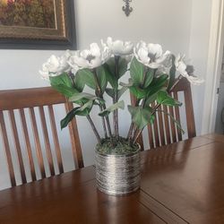 Forever  White Beautiful Flowers With Silver Vase