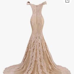 Champagne/nude Off Shoulder Mermaid Formal Dress