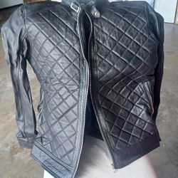 Mens Classic Diamond Quilted Bomber Moto Genuine Sheepskin Leather Jacket 