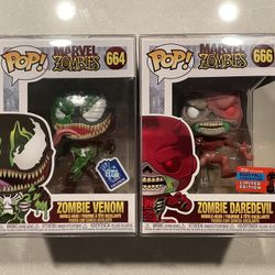 Zombie Venom & Daredevil Funko Pop Set *MINT* NYCC GameStop Exclusive Marvel 664 666 with protector