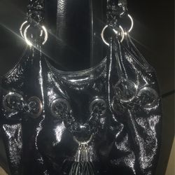 MK Black Patent Leather Hobo Style Bag