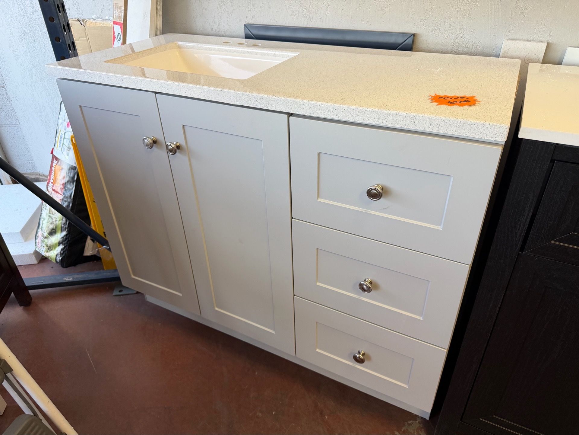 Bannister 43 in. Single Sink Pearl Gray Freestanding Bath Vanity with Granite-Look Colorpoint White Cultured Marble Top
