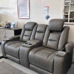 🍄 The Man-Den Power Reclining Loveseat With Console | Sectional-Gray | Sofa | Loveseat | Couch | Sofa | Sleeper| Living Room Furniture| Lawn& Garden