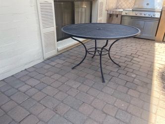 Nice Vintage Black Metal 48” Patio Table w/ Umbrella Hole