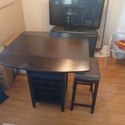 Dark Walnut Colored Bar Table And Wine Rack