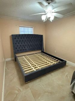 Velvet gray king bed frame