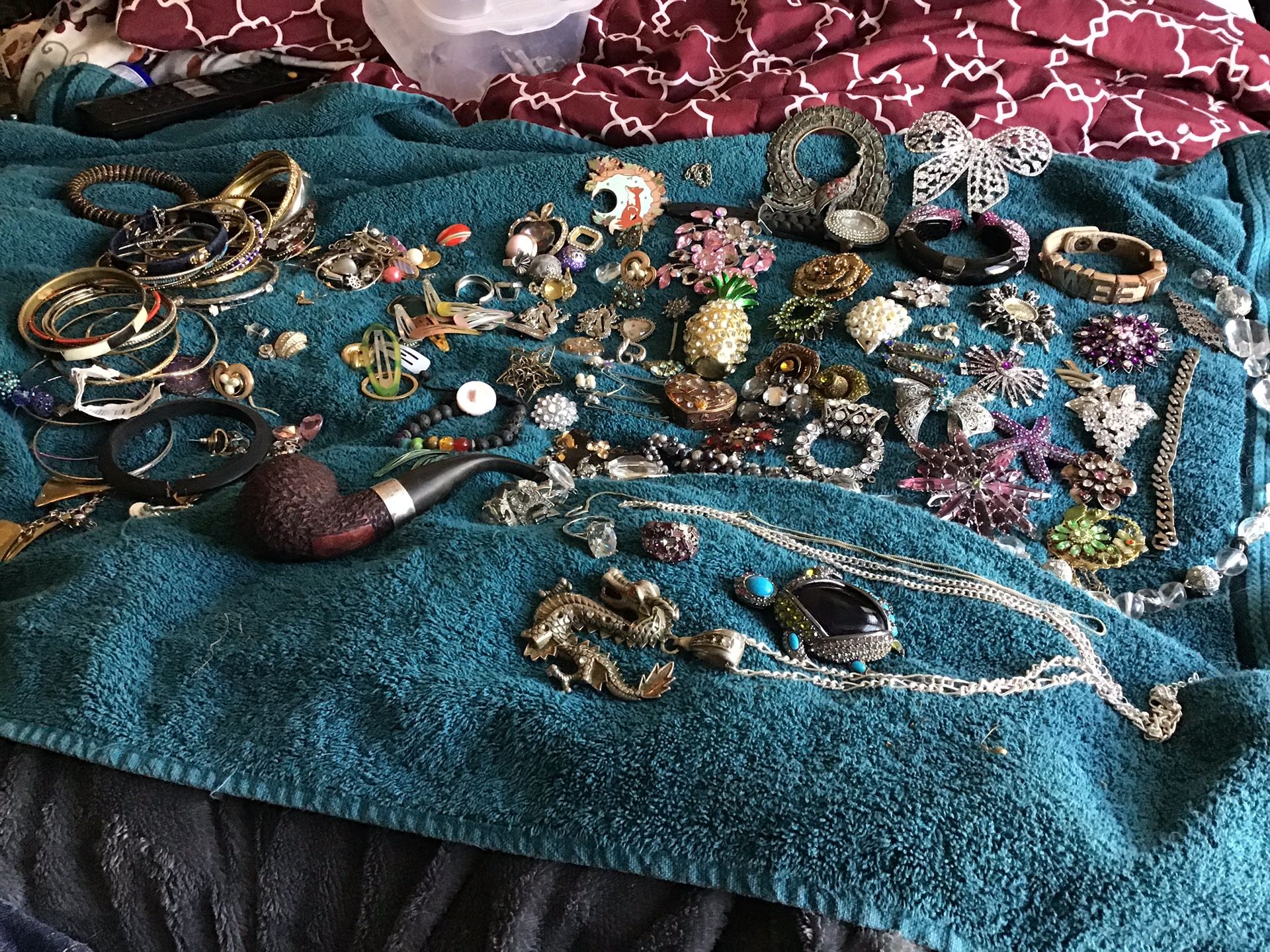TREASURE FIND! Large amount vintage jewelry, & antique pipe , bracelets, ETC