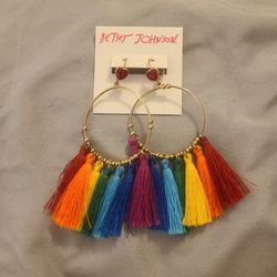 New. Betsey Johnson. Multicolored Hoop Dangle Earrings. 