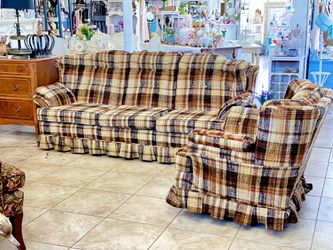 Vintage plaid chair and couch