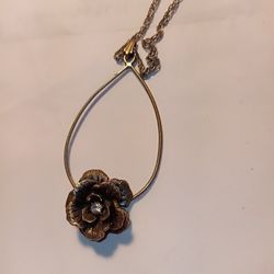 Beautiful Antiqued Teardrop Rose Necklace