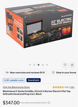 blackstone griddle 22 inch 2 burner elecrtic flat top grill whit hood and prep cart( brand new)