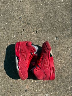 JORDAN 5 RED SUEDE SZ 9 LIGHTLY WORN/NO BOX
