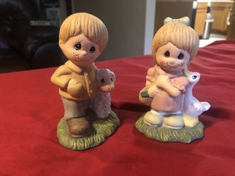 Cute Girl And Boy And Duck Figurines