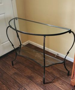 Vintage Half Moon Entryway Console Table Solid Wrought Iron Heavy Glass 45 Inch