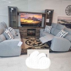 🦋Brand New ▪️ $19 Down Payment Finance ▪️▪️Biscoe Pewter Reclining Sofa & Loveseat ⭕▪️# Sofa # Loveseat # Couch # Living Room Set Options Available