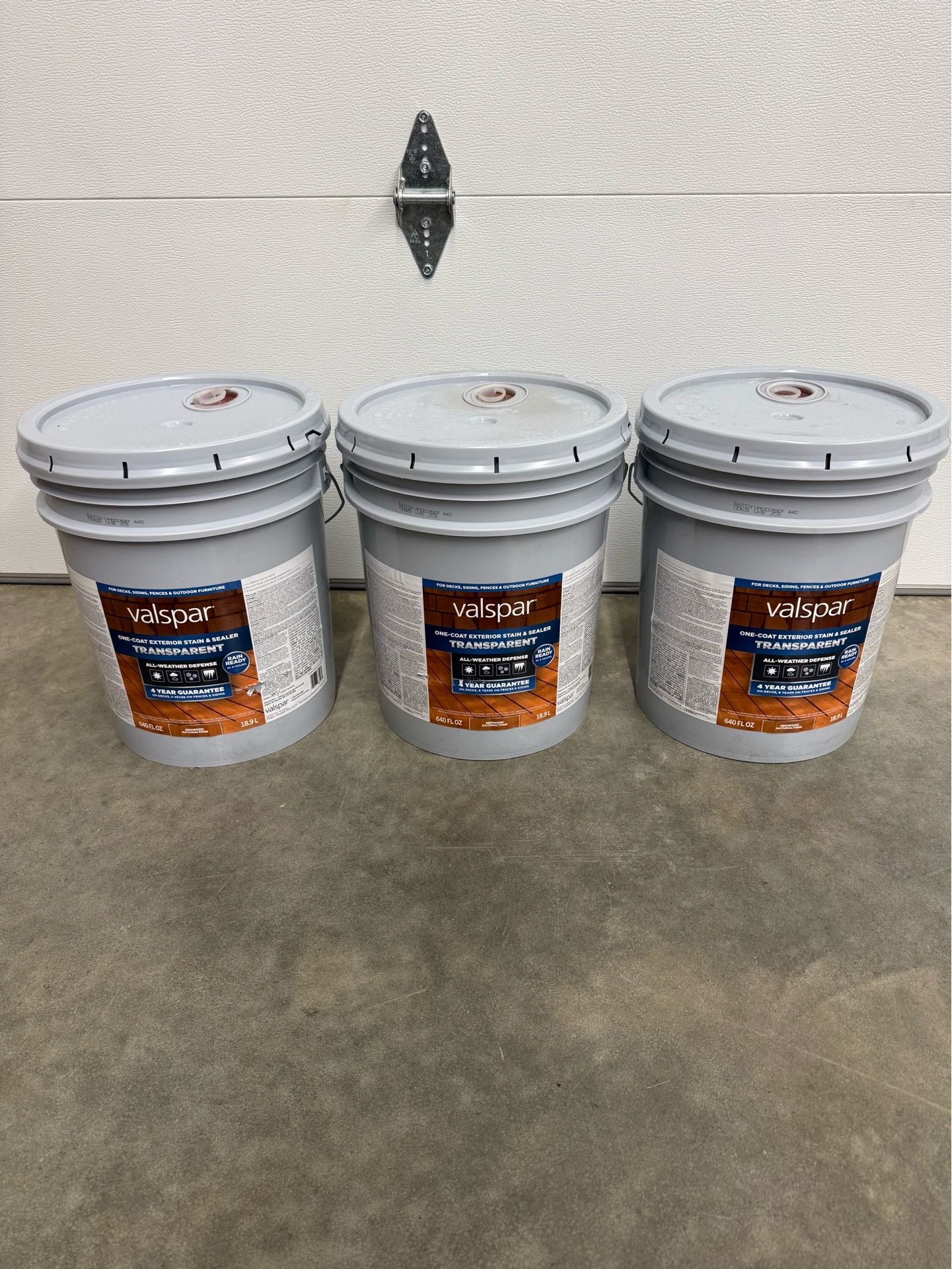 Valspar Pre-Tinted Redwood Naturaltone Transparent Exterior Wood Stain and Sealer in One ( 5-gallon ) Water-based $209 plus tax at Lowe's for 5 gallon
