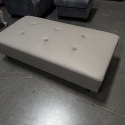 NEW 66” XL Extra Large Faux Leather Ottoman with Metal Legs. Modern Style Ottoman, Large Ottoman, Grey Ottoman, Gray Ottoman, Faux Leather Ottoman