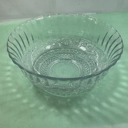 KIG Indonesia TRELLIS FLEUR DE LIS Sandwich Pressed Glass 7.5” Serving Bowl