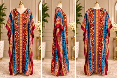 Dress 3 Of 3 — Orange, turquoise and burgundy animal print