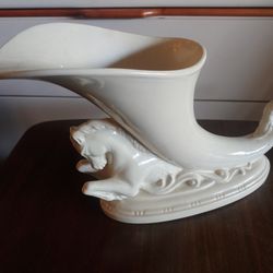 Vintage Princeton Horse Cornucopia Vase #P191 Cream Trenton Pottery EUC MCM 1950's