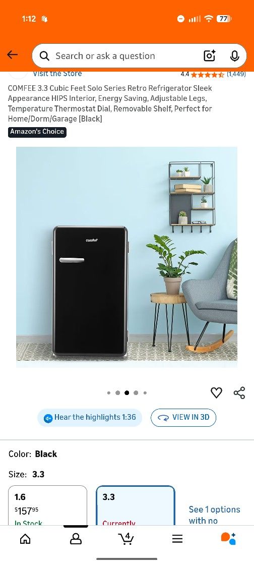 COMFEE 3.3 Cubic Feet Solo Series Retro Refrigerator