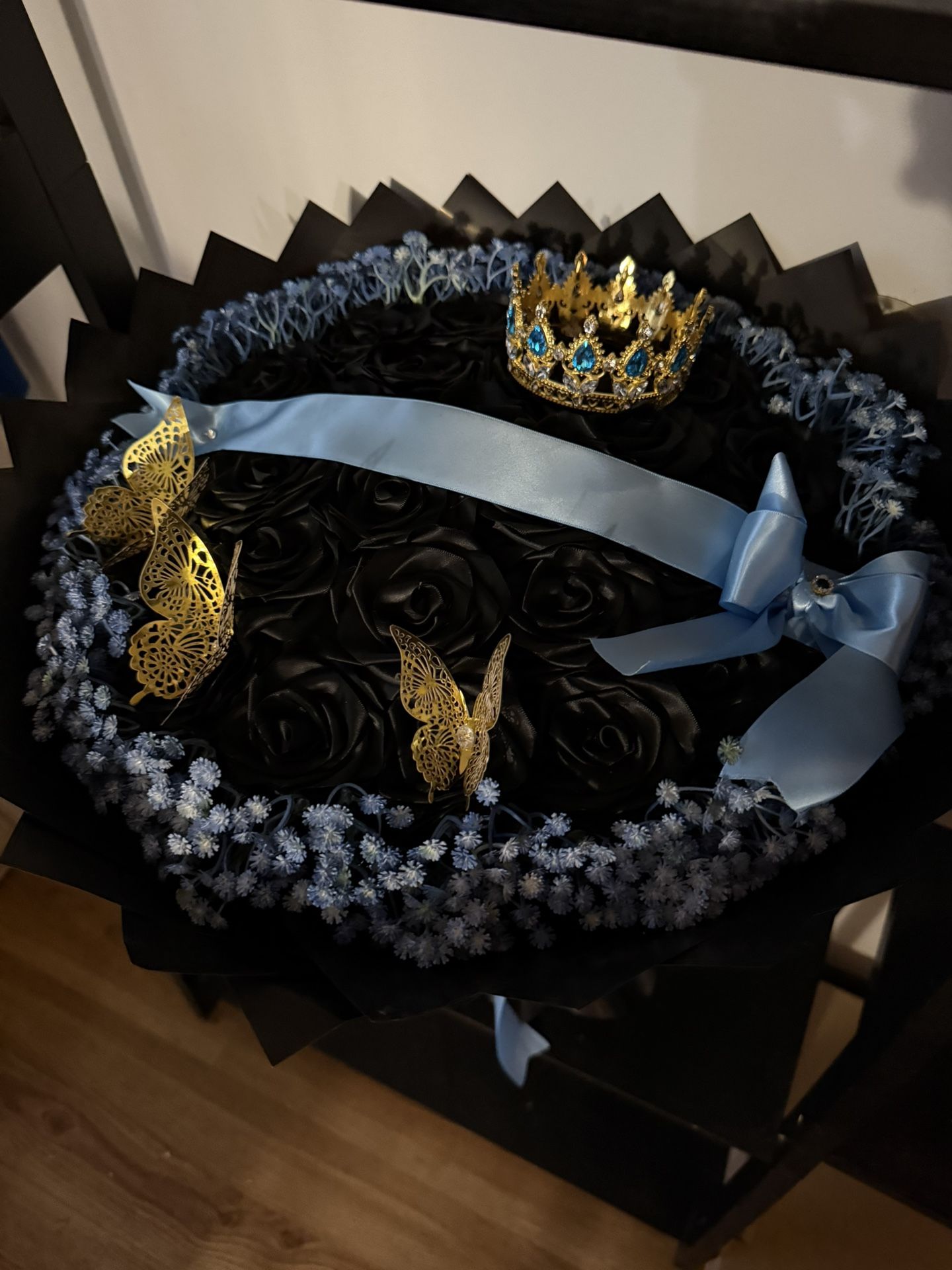 black and blue flower bouquet 