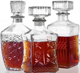 Lawadach Clear Glass Whiskey Decanter Set of 3 With Lid/Stopper Elegant Barware