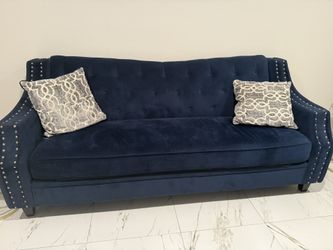 Elegant Navy Blue Velvet Sofa & Loveseat Set
