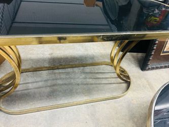 Smoke glass sofa table and matching coffee table