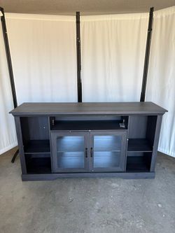 🔥PRICE DROPPED🔥Modern Farmhouse TV Stand with Glass Doors – Dark Wood Finish