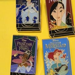 Disney Princesses VHS Cover Enamel Metal Pin Blind Box Combo Set