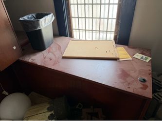 Desks, office chair, filing cabinet and side table