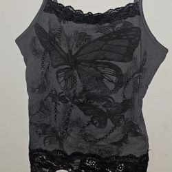 Grey Lace Tank Top Cami Medium