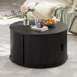 31.5" Modern Round Coffee Table With 360° Curved Sliding Door