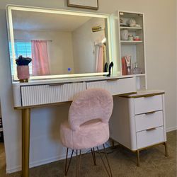 White and gold Makeup Vanity & Chair