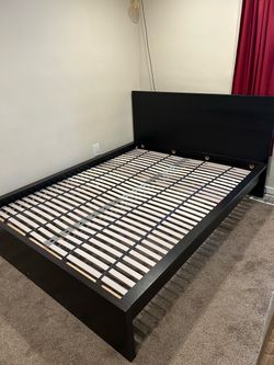 Black Wood Platform Bed Frame with Slats