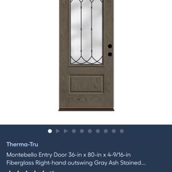 Montebello Entry Door 36-in x 80-in x 4-9/16-in Fiberglass Right-hand outswing Gray Ash Stained