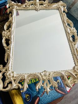 Hollywood rare regency vintage art deco turner large mirror white gilded wood