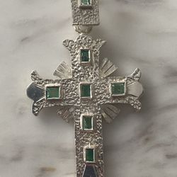 Genuine Colombian emerald pendant , cross pendant, silver 925, real natural emerald, colombian art, muzo emeralds