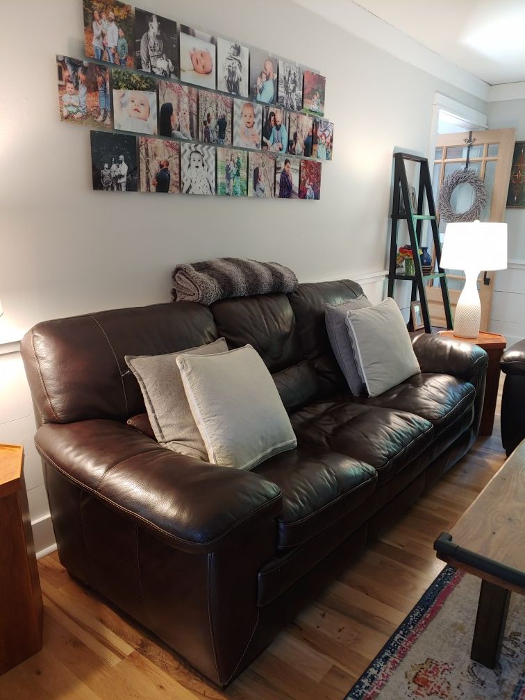 Real Brown Leather Couch with loveseat