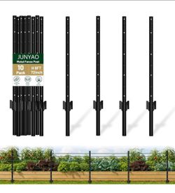 New Fence Posts 6FT, 10 Pack Metal U Posts for Wire Fence, Heavy Duty Garden Fence Posts with Reinforced Anchor Plate, No Dig Rustproof Steel Fence St