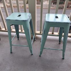 Mint Green Distressed Finish Bar Stools