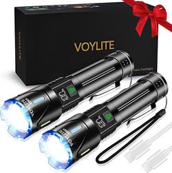 Flashlights High Lumens Rechargeable 2 Pack Super Bright 100000 LM LED Flashlight with LCD Power Display, 3 Modes, Zoomable, IP67 Waterproof for Campi