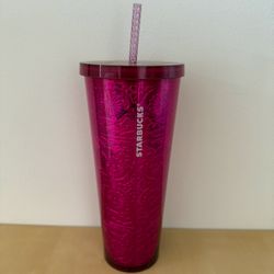 Starbucks Fucsia Flower Floral 24 oz Tumbler Cup