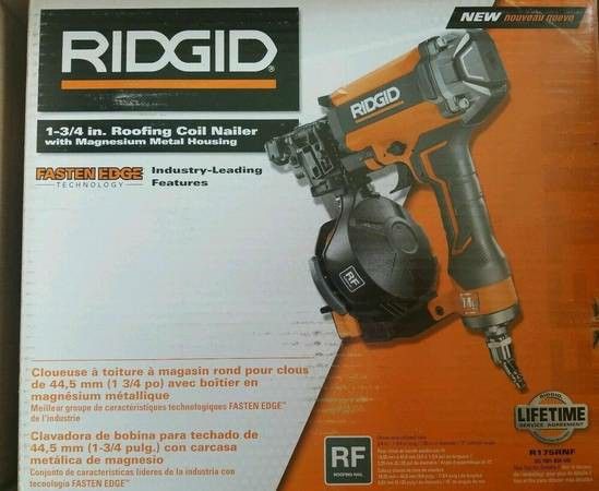 FREE EXTRAS! NEW RIDGID R175RNF 15-DEGREE 1-3/4" COIL ROOFING NAILER