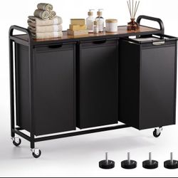 3-Section Laundry Hamper and Laundry Sorter with Pull-Out Organizer Bags, Rolling Laundry Basket with Wheels and Top Shelf, Large Capacity 3 x 12.7 Ga